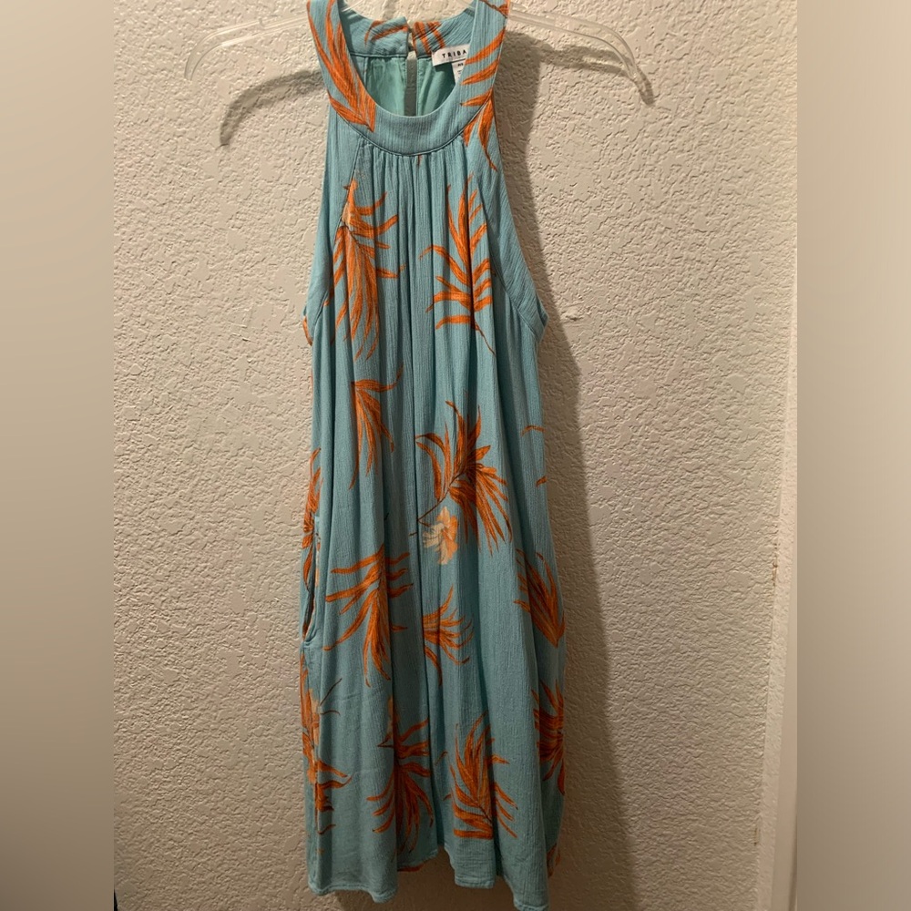 Tribal blue & Orange Sleeveless tropical Dress